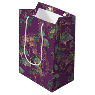 Purple Gold Ginkgo Japanese Botanical Pattern Medium Gift Bag