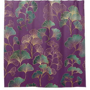 Purple Gold Ginkgo Japanese Botanical Pattern Shower Curtain