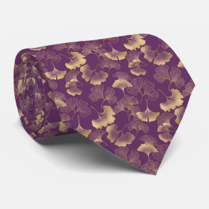 Purple Gold Ginkgo Leaves Elegant Botanical Tie