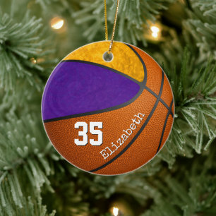purple gold girls' basketball team memento ceramic ornament