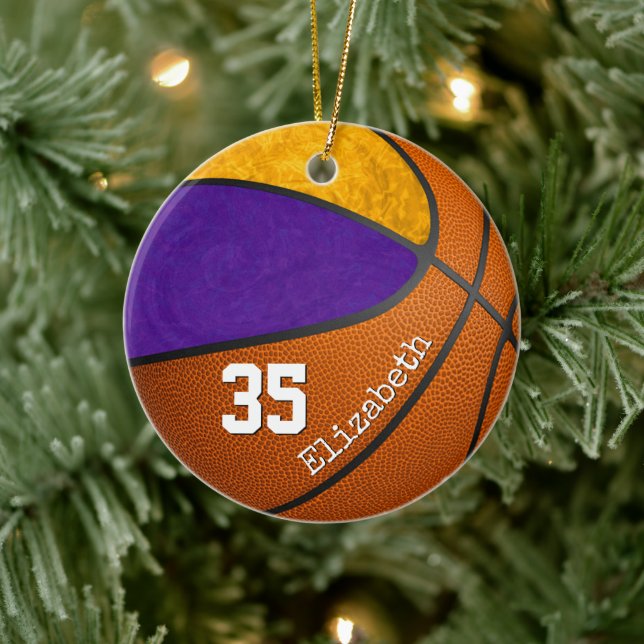 purple gold girls' basketball team memento ceramic ornament (Tree)