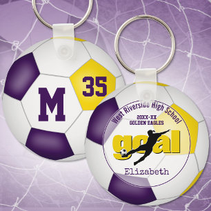 purple gold girls soccer goal team spirit sports key ring