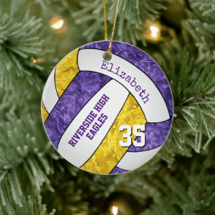 purple gold girly volleyball team colours ceramic ornament