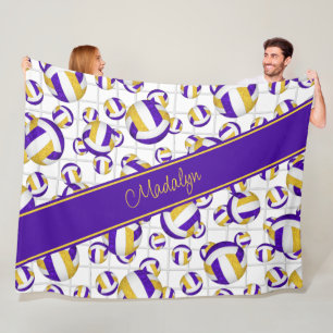 Purple gold girly volleyballs pattern net accent fleece blanket