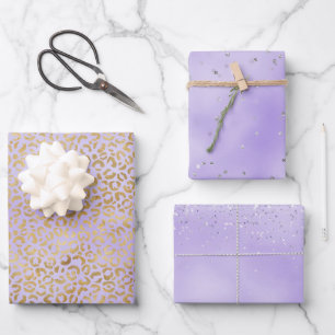 Purple Gold Glam Leopard Print Wrapping Paper Sheet