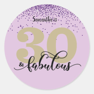 Purple Gold Glitter 30 and Fabulous Birthday Classic Round Sticker