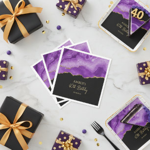 Purple Gold Glitter Abstract Watercolor Marble Napkin