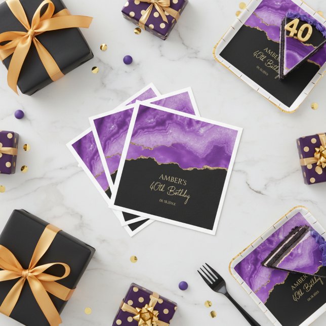 Purple Gold Glitter Abstract Watercolor Marble  Napkin (Creator Uploaded)