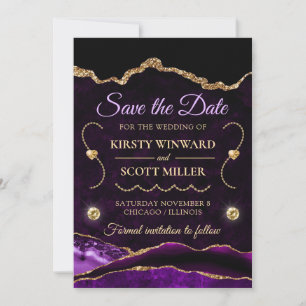 Purple Gold Glitter Agate and marble Save the Date Invitation