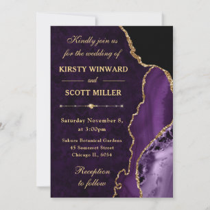 Purple & Gold Glitter Agate and marble Wedding Invitation