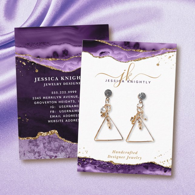 Purple Gold Glitter Agate Jewellery Display Business Card (Creator Uploaded)