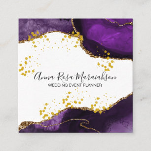 *~* Purple Gold Glitter Agate Modern Elegant Square Business Card