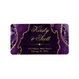 Purple & Gold Glitter Agate Wedding address label