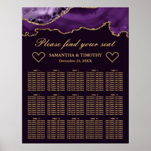Purple & Gold Glitter Agate Wedding Seating Chart