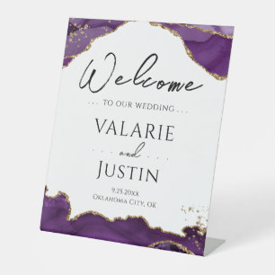 Purple Gold Glitter Agate Wedding Welcome Sign