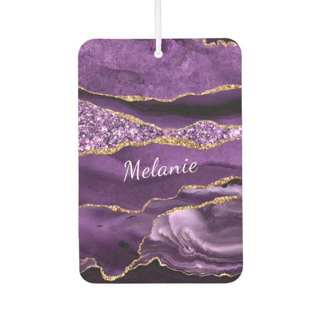Purple Gold Glitter Air Freshener with Custom Name (Front)