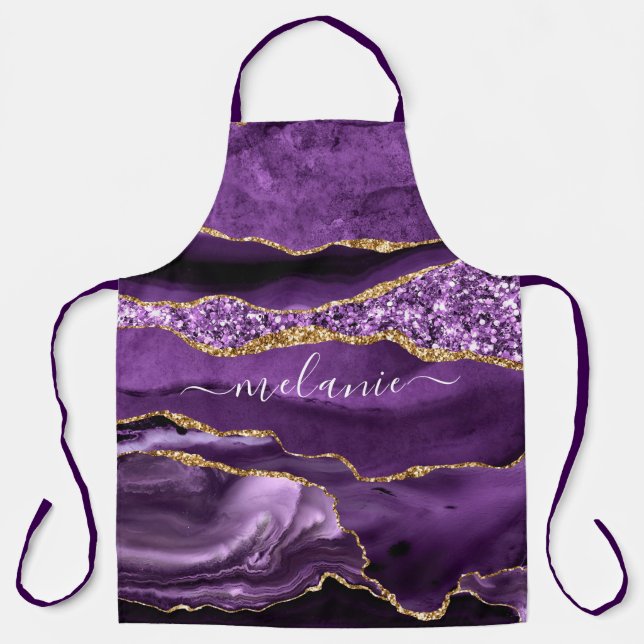 Purple Gold Glitter Apron Personalized Name (Front)