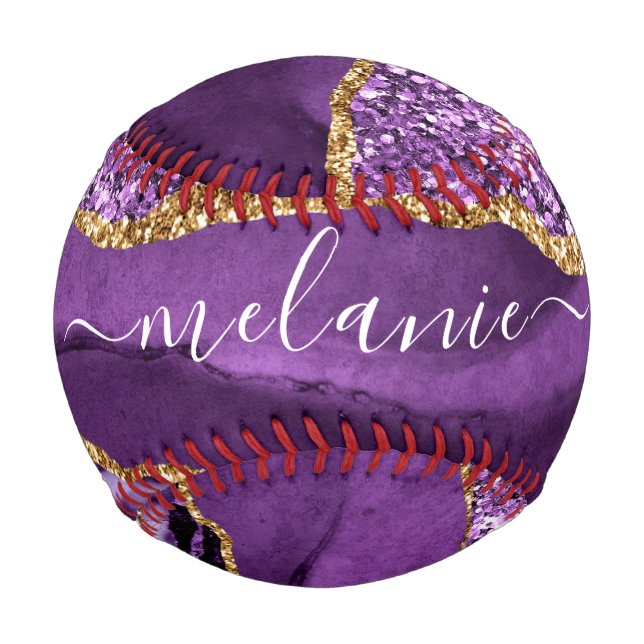 Purple Gold Glitter Baseball Personalised Name (Front)