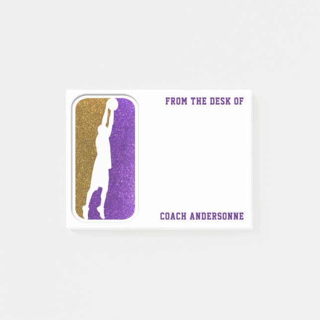 Purple Gold Glitter Basketball Coach Sports Post-it Notes (Front)