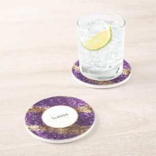 Purple Gold Glitter Birthday Coaster