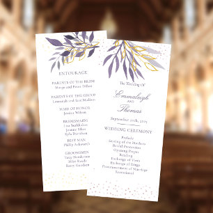Purple Gold Glitter Botanical Wedding Program