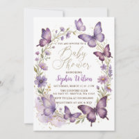 Purple Gold Glitter Butterfly Baby Shower