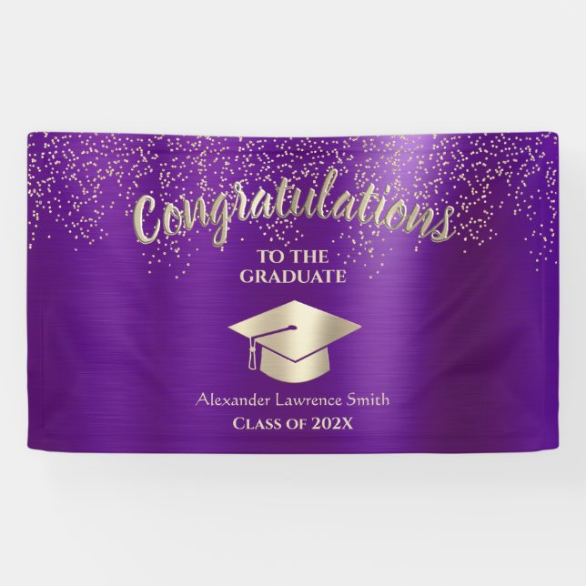 Purple Gold Glitter Class of 2022 Graduation Banner (Horizontal)