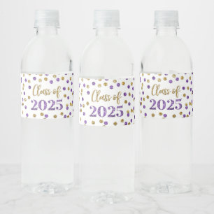 Purple Gold Glitter Class of 2025 Graduation Water Bottle Label