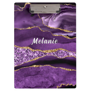 Purple Gold Glitter Clipboard Personalised Name