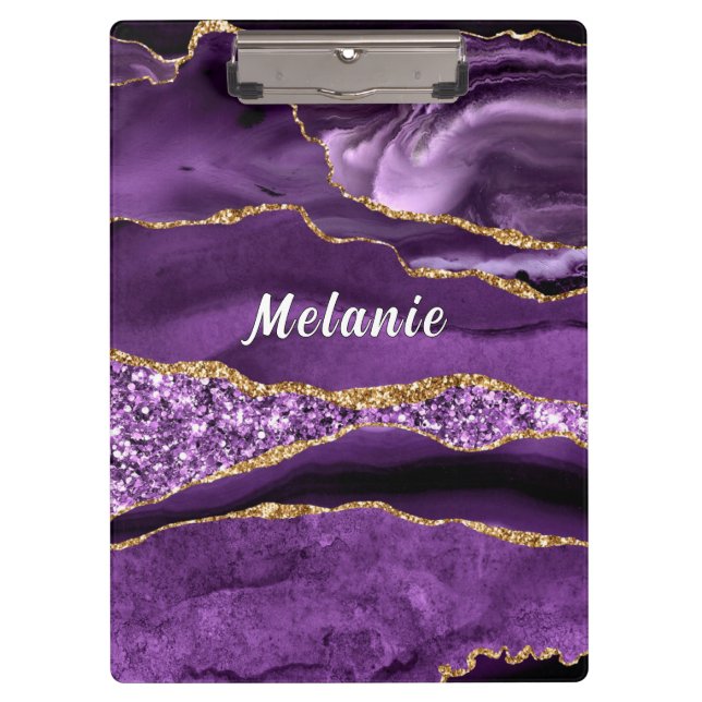 Purple Gold Glitter Clipboard Personalised Name (Front)