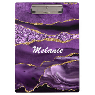 Purple Gold Glitter Clipboard with Custom Name