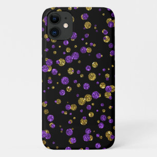 Purple Gold Glitter Confetti on Black Phone Case