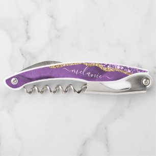 Purple Gold Glitter Corkscrew with Custom Name