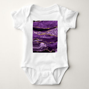 Purple Gold Glitter Custom Name Baby Bodysuit