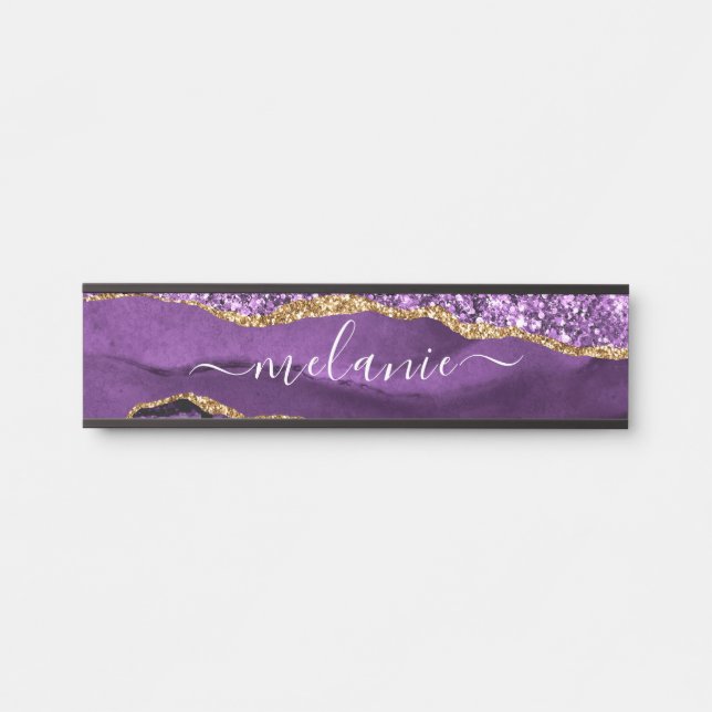 Purple Gold Glitter Custom Name Door Sign (Front)