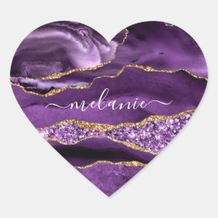 Purple Gold Glitter Custom Name Heart Sticker