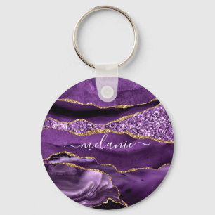 Purple Gold Glitter Custom Name Keychain
