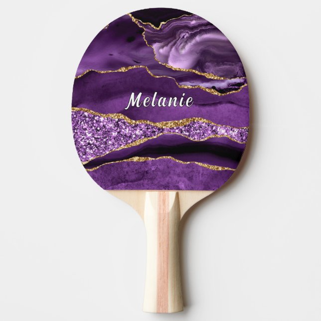 Purple Gold Glitter Custom Name Ping Pong Paddle (Front)