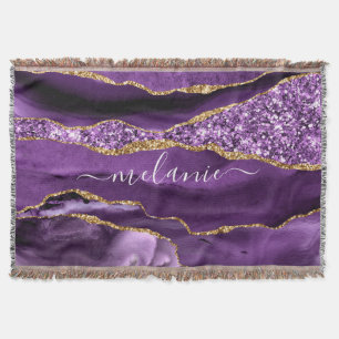 Purple Gold Glitter Custom Name Throw Blanket