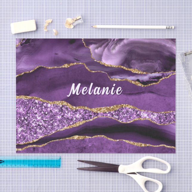 Purple Gold Glitter Custom Name Tissue Paper (Craft)