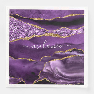 Purple Gold Glitter Custom Your Name Napkins