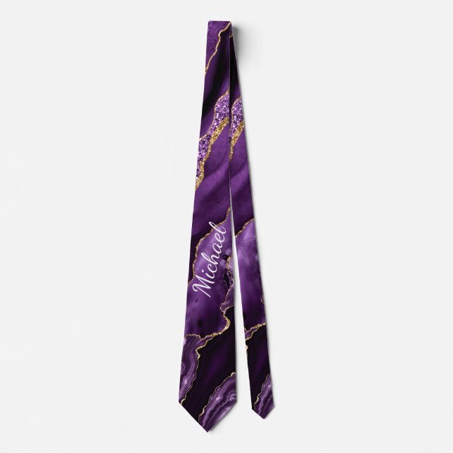 Purple Gold Glitter Custom Your Name Neck Tie (Front)