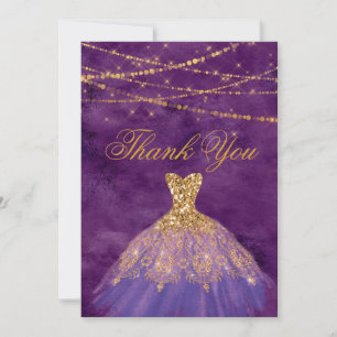 Purple/Gold Glitter Dress Sweet Sixteen Thank You  Card