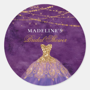 Purple & Gold Glitter Elegant Bridal Shower Classic Round Sticker