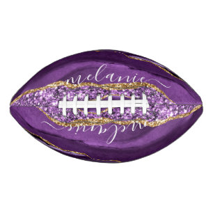 Purple Gold Glitter Football Personalised Name