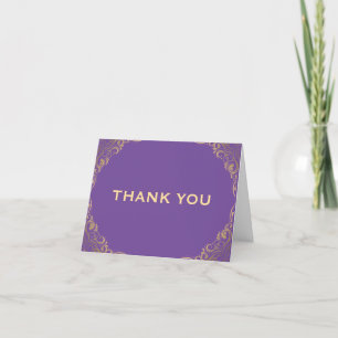 Purple & Gold Glitter Frame Folded Thank You Card