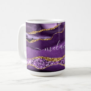 Purple Gold Glitter Geode Custom Name Coffee Mug