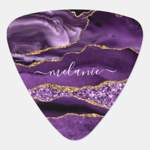 Purple Gold Glitter Geode Custom Name Guitar Pick