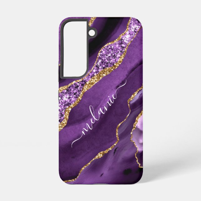Purple Gold Glitter Gift Your Name Personalised Samsung Galaxy S22 Case (Back)