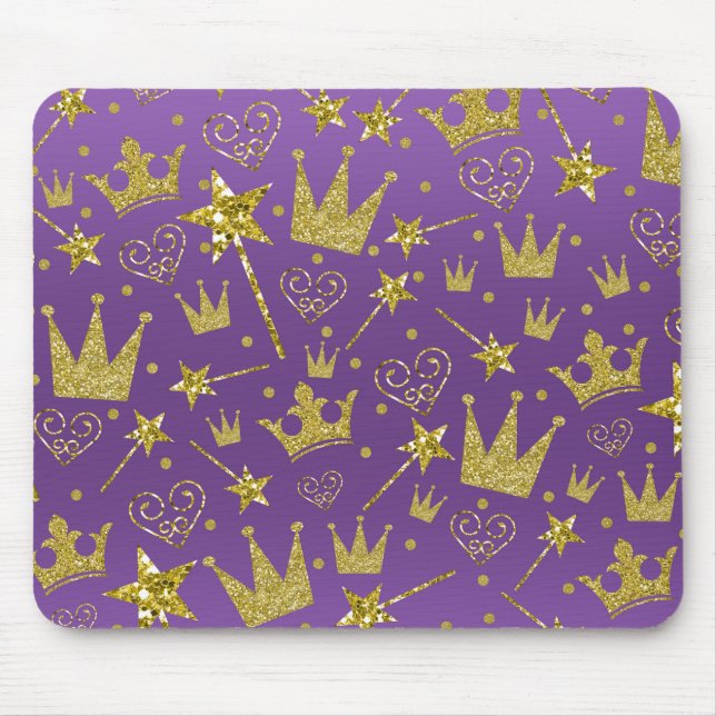Purple & Gold Glitter Girls Princess Girls Fun Mouse Pad (Front)